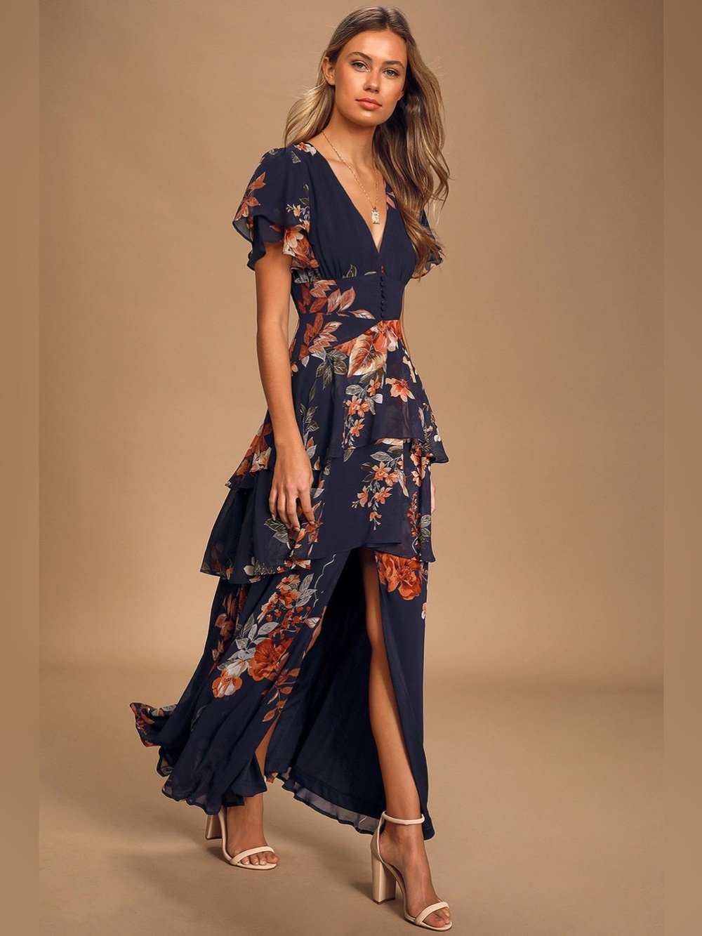 LULUS Midnight Mood Navy Blue
Floral Print Tiered Maxi Dress - Picture 2 of 9